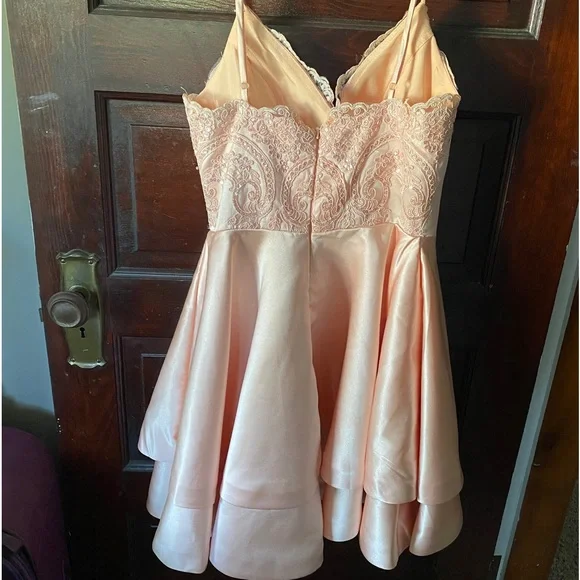 Pink Satin Lace Sequin Dress - Picture 5 of 8